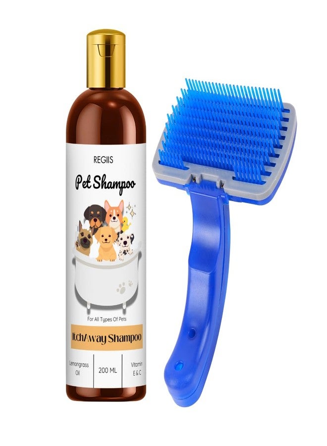 REGIIS Pet Shampoo for All Types of Dogs, Tick Control Formula with Lemongrass Oil and Vitamin E, 200 ML Liquid, All Ages and Breeds, Includes Pet Grooming Brush(Pack of 2) - Image 1
